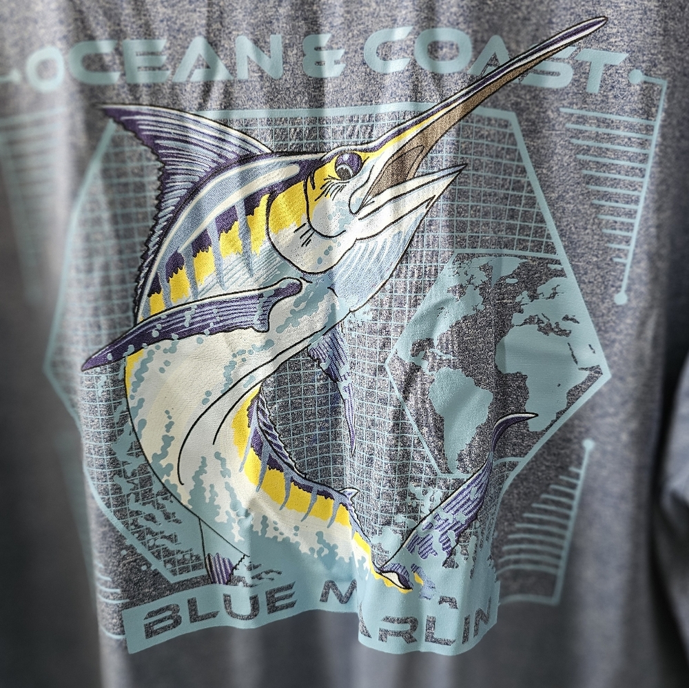 OCEAN ADVANTAGE Men's Short Sleeve Blue Marlin Tee Short Shirt